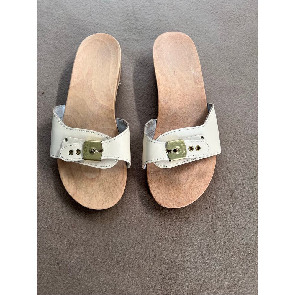Vintage Dr. Scholl's Beige Wooden Original Sandals Made In Austria Women's Sz. 8 - Picture 2 of 6